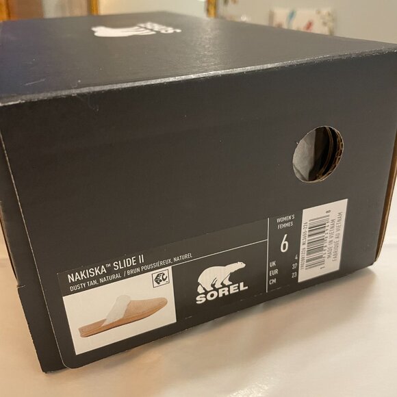 SOREL Nakiska II Faux Shearling Lined Slide Slipper in Dusty Tan/Natural Size 6 - Picture 7 of 10